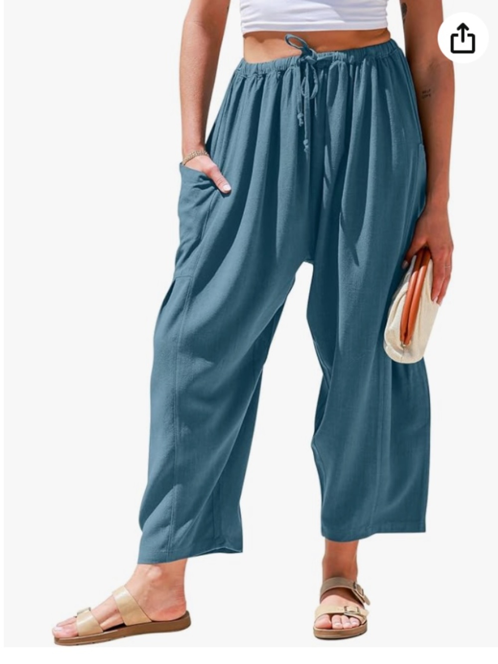 Tarse Lake Blue Wide Leg Cargo Pants Elastic Waist Oversized Pockets M